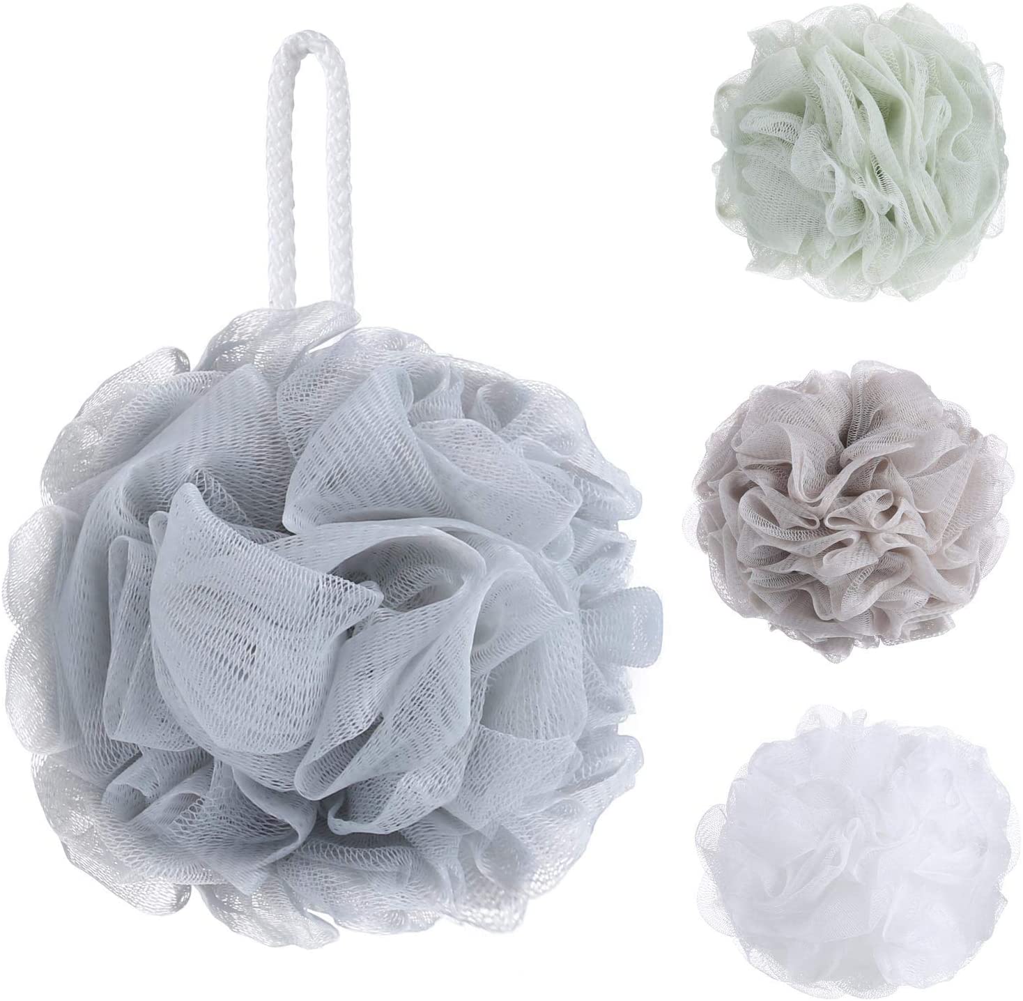 Tbestmax 4 Pack Mesh Pouf Bath Sponge, Mesh Loofah Body Exfoliating Shower Ball Shower Sponge, Green,white,grey,brown - Image 4