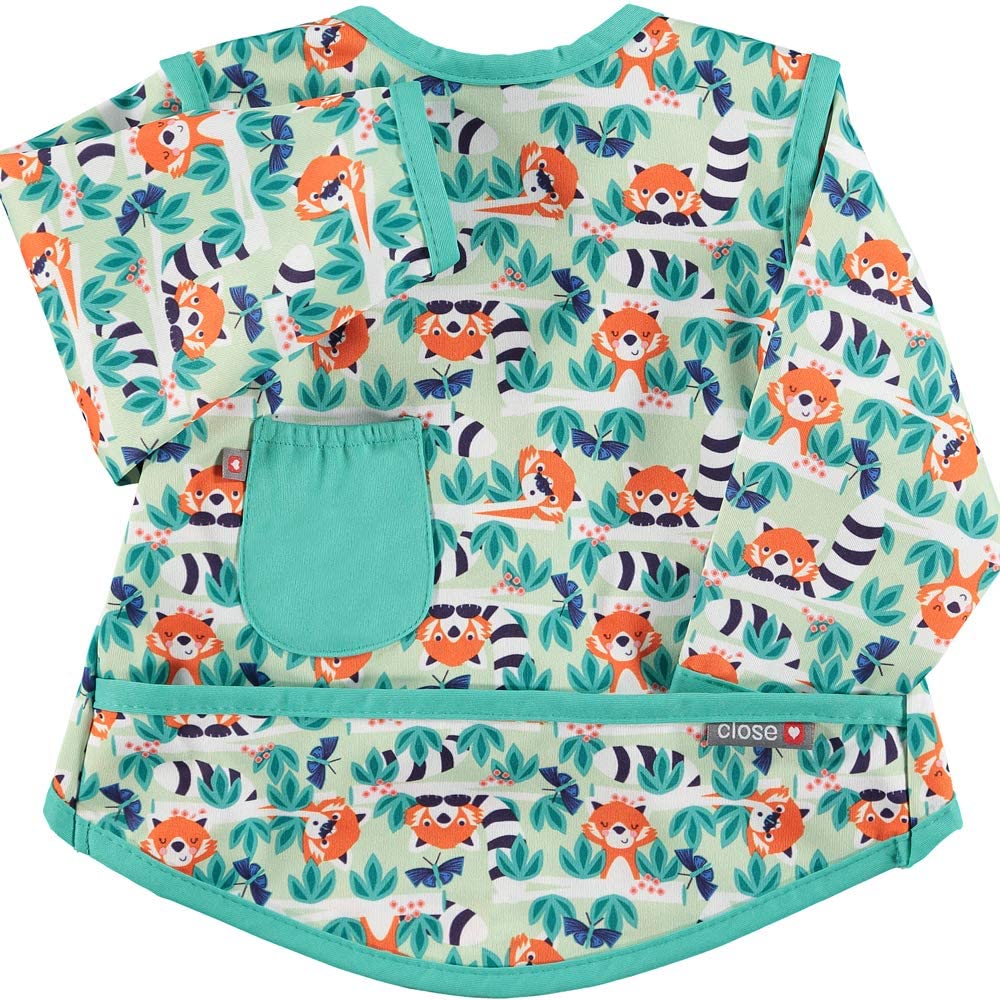 Close Pop-in Waterproof Baby Bibs Long Sleeve Bib with Front Pocket from 6 to 18 months old Machine washable at 40 degrees Red Panda Colour Print