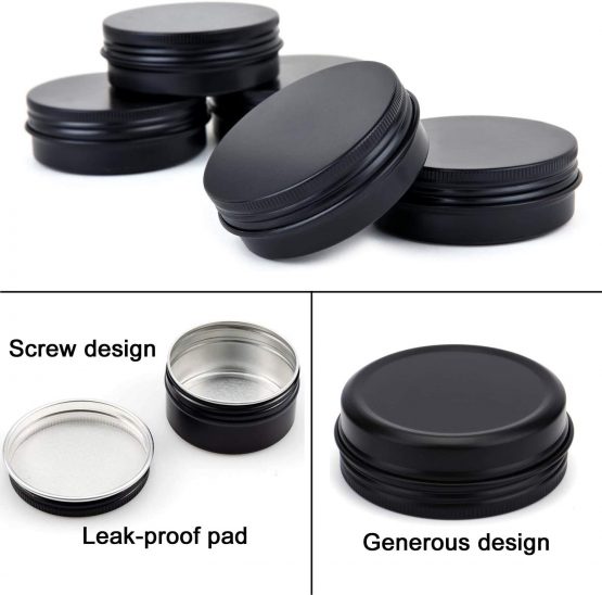 Aluminum Tin Jars, Yalbdopo 24Pcs 10Ml Round Metal Empty Cosmetic Containers Sample Pots with Screw Cap Lid for Cream, Lip Balm, Cosmetic, Candles, DIY Crafts, Spices, Makeup Travel Storage (Black) - Image 3