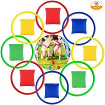 LATERN 16Pcs Nylon Bean Bags and Plastic Rings, Multicolor Toss Game Sets for Kids Bean Bag Toss Game Garden Backyard Outdoor Games Speed and Agility Training Games