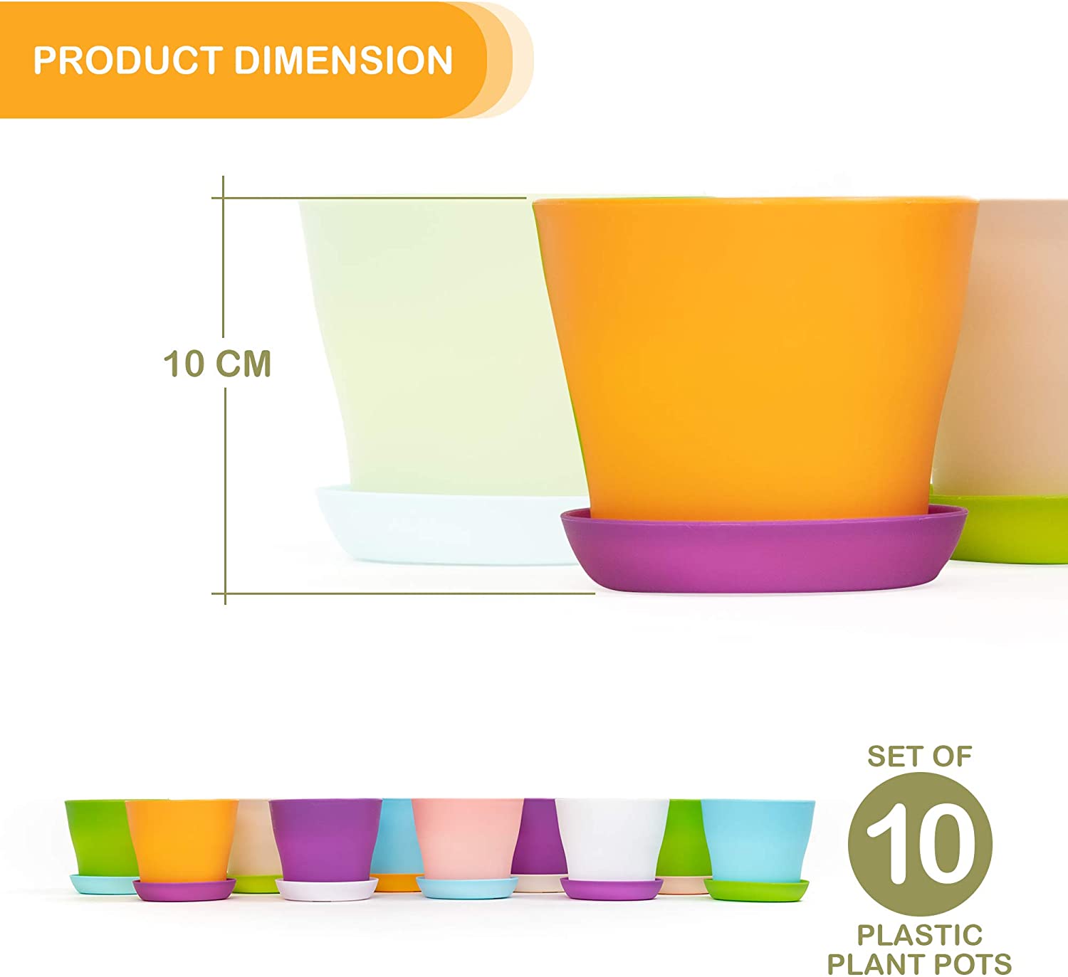 Garden Mania - 10 Plastic Pastel 10cm/4" Flower Pots with Drain Holes & Drip Trays, Assorted - Image 4