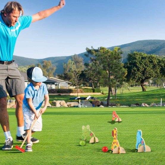 Wondertoys Wooden Animals Croquet Set Golf Toys with 2 Balls Early Educational Game Gift for Children - Image 3