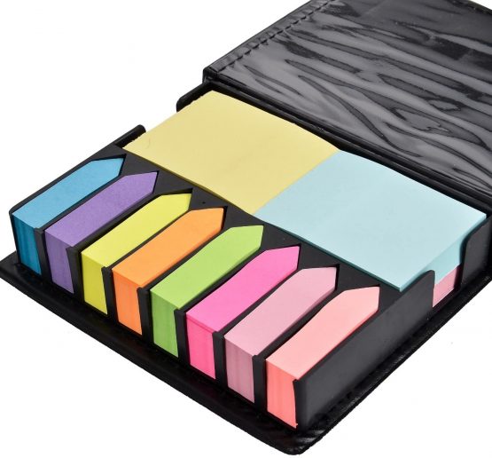 Deluxe Leather Look Sticky Memo Desktop Box Set With Arrow Flags Index Tabs