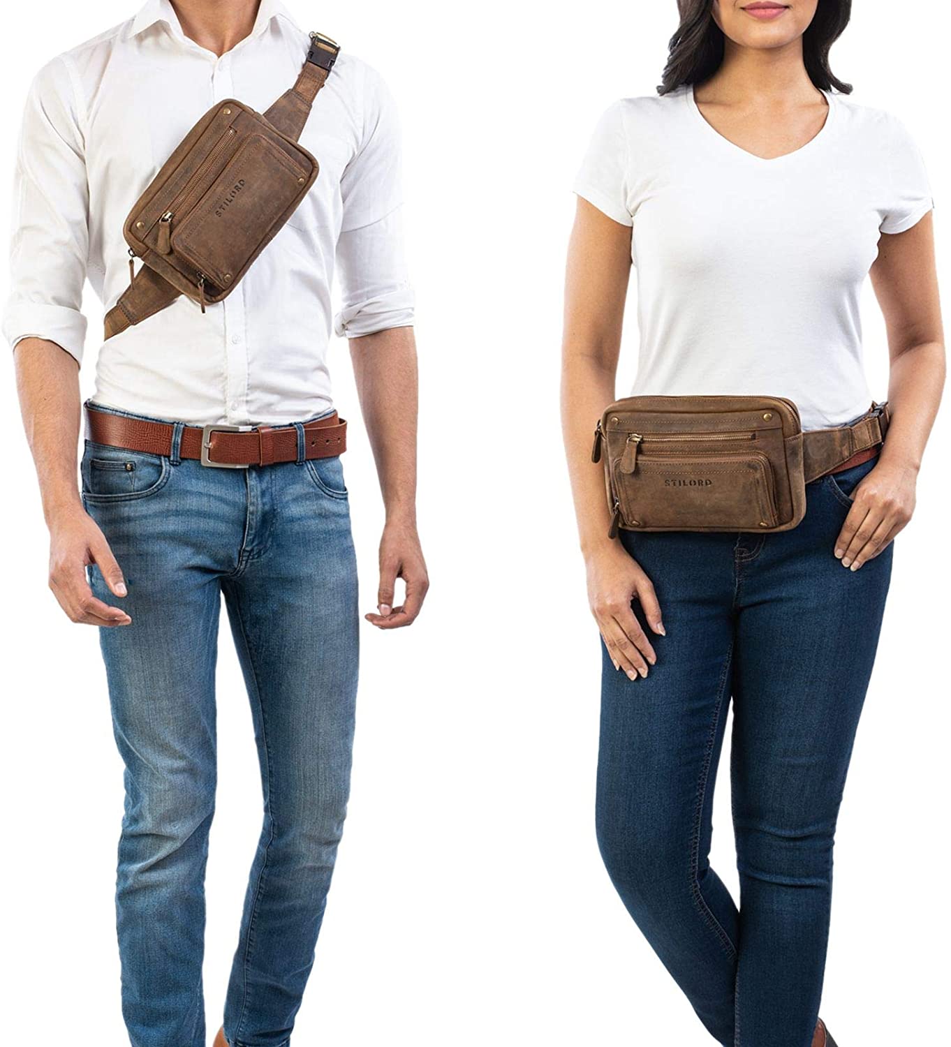 STILORD "Lou" Leather Belt Pouch Hip Bag Vintage Bum Bag for Men Women Bumbag for Jogging Festival Travel Dog Walking in Genuine Leather Colour:Middle Brown - Image 2