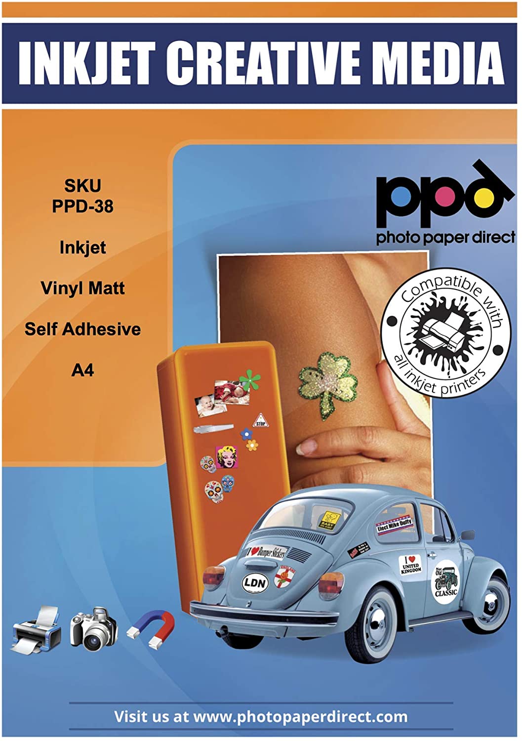PPD 20 Sheets A4 Inkjet Printable White Matt Self Adhesive Vinyl Sticker Paper Waterproof PPD-38-20