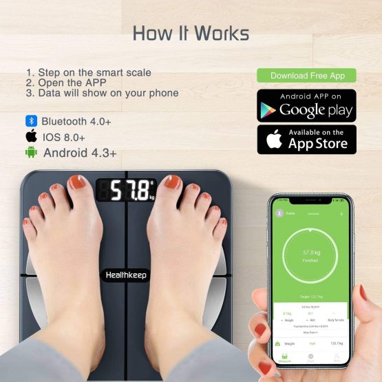 HEALTHKEEP Scales for Body Weight, Bathroom Weighing Scale for Body Weight Stones and Pounds, with BMI Scales Muscle Weighing Composition Analyzer Bluetooth High Precision Senor (396 lbs / 28 St) - Image 3