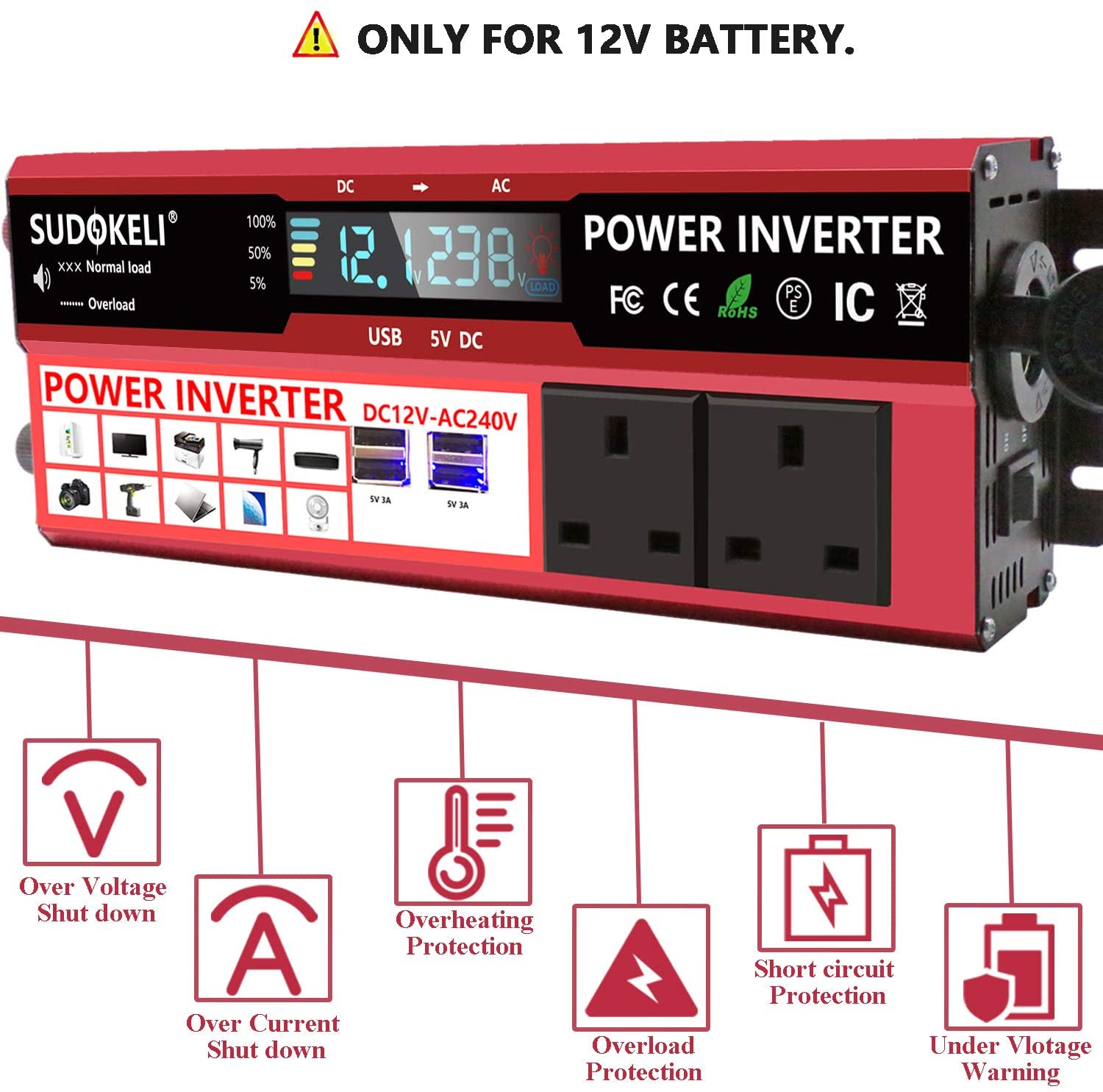 Socket Inverter Image SUDOKEJI 1500W Power Inverter DC 12V to 240V AC Car Converter 12V ...