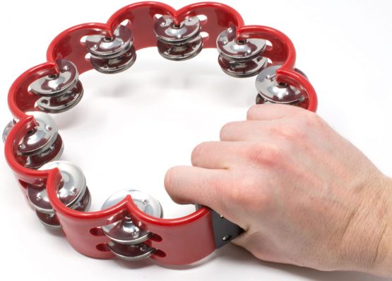 Tone Deaf Music Flower Shaped Tambourine in Red. Hand Held Percussion. Music Shaker Drum - Image 4