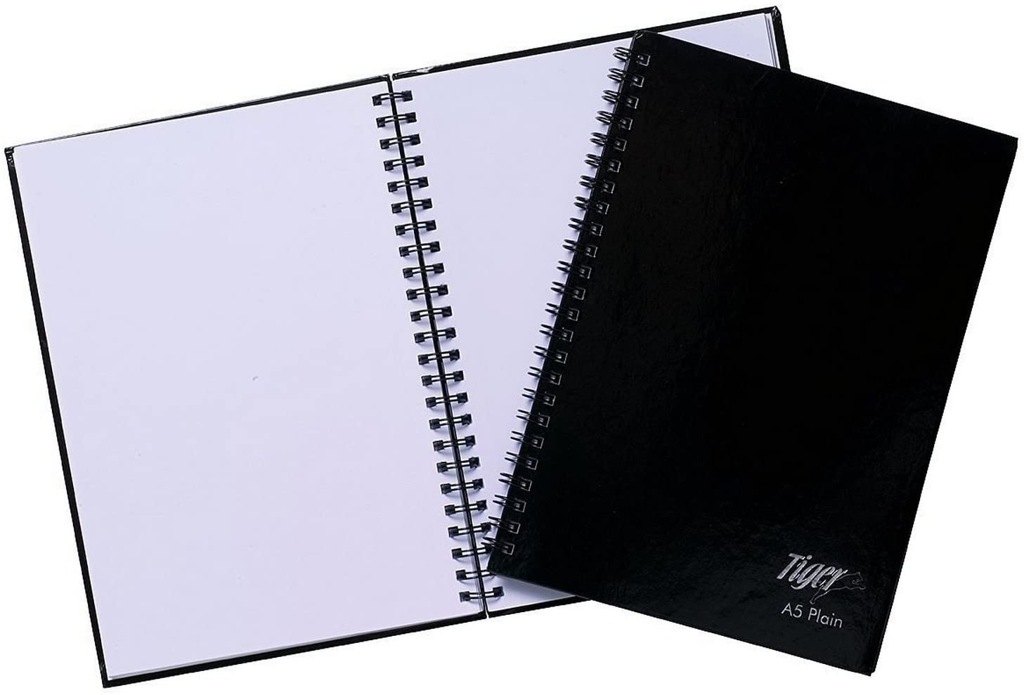 Tiger A5 spiral plain notebook with hard cover, Black