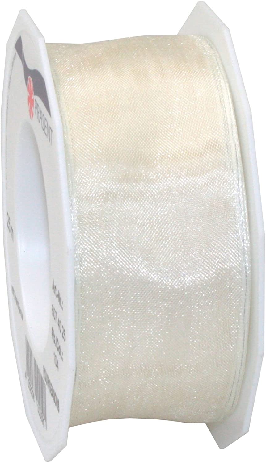 PRÄSENT - Four Seasons Organza wired edge Ribbon Cream 40 mm width, 25 m length, Sandstone, 40mm - 25m