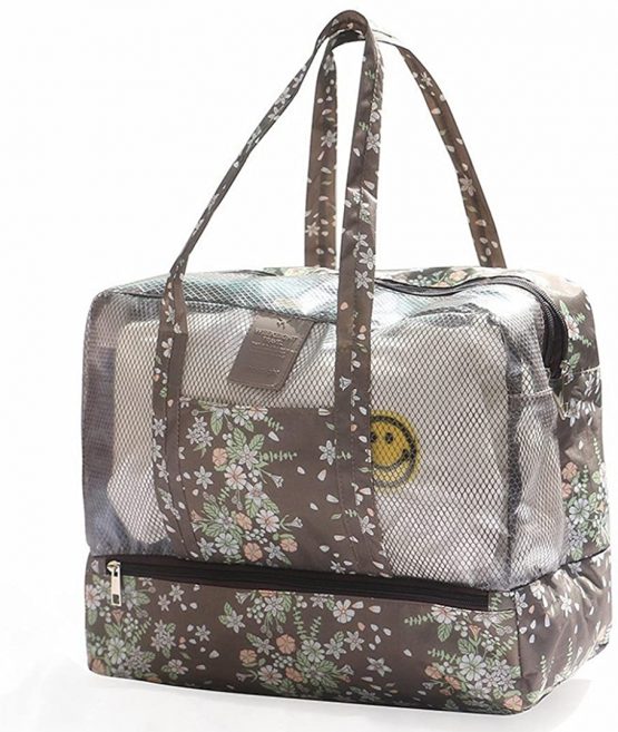 Mesh Beach Tote Bag Dry and Wet Separation Waterproof Swimming Bag Large Capacity Receiving Package Handbag Beach Case with Zipper Big and Durable Tote Canvas Fabric Bag for Women and Men