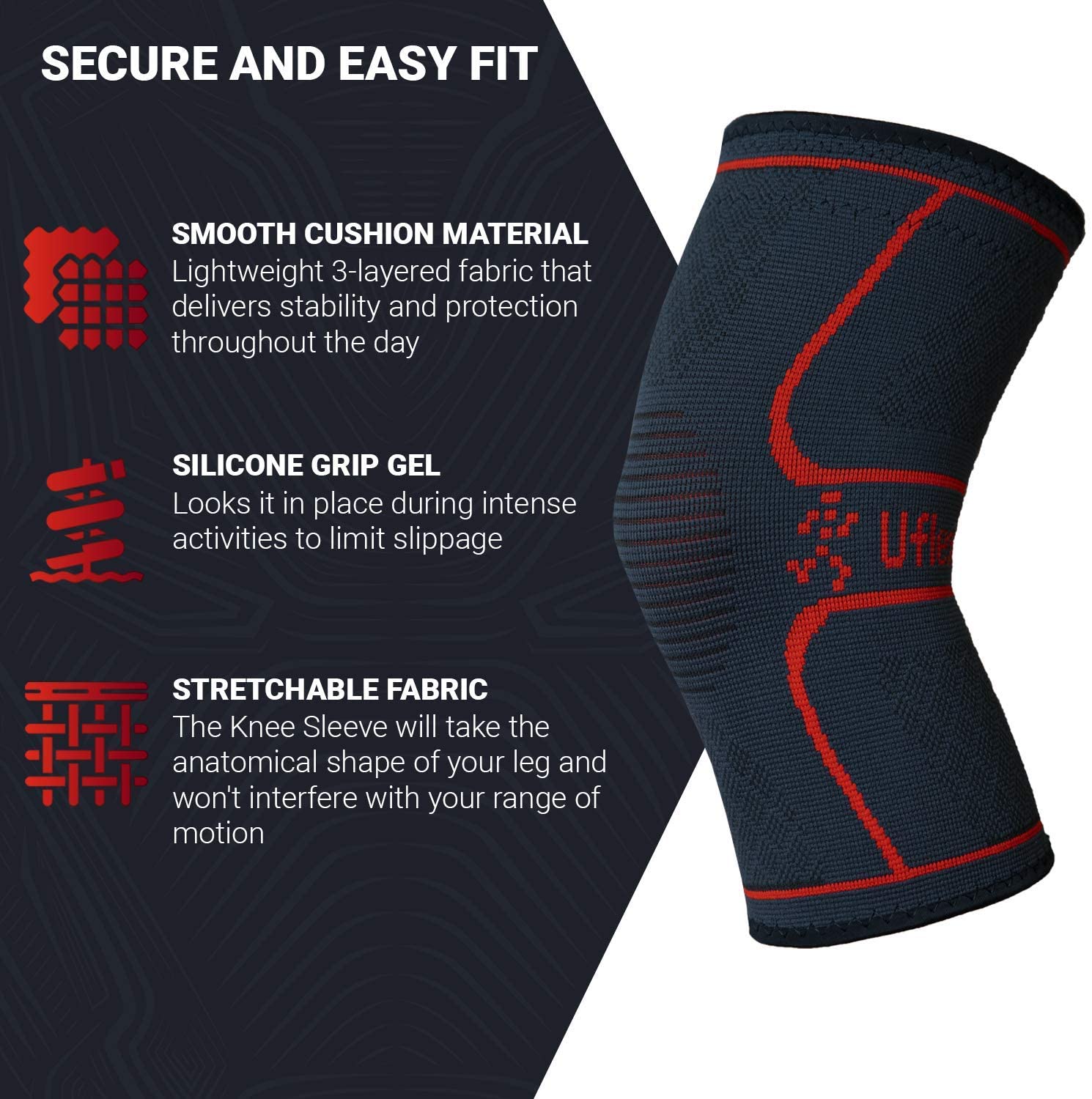UFlex Athletics Compression Knee Brace for Women & Men Knee Sleeves Support for Sports Running, Weightlifting, Arthritis - Image 4