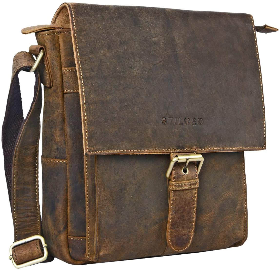 STILORD "Nevio" Men's Leather Shoulder Bag, Middle Brown - Image 2