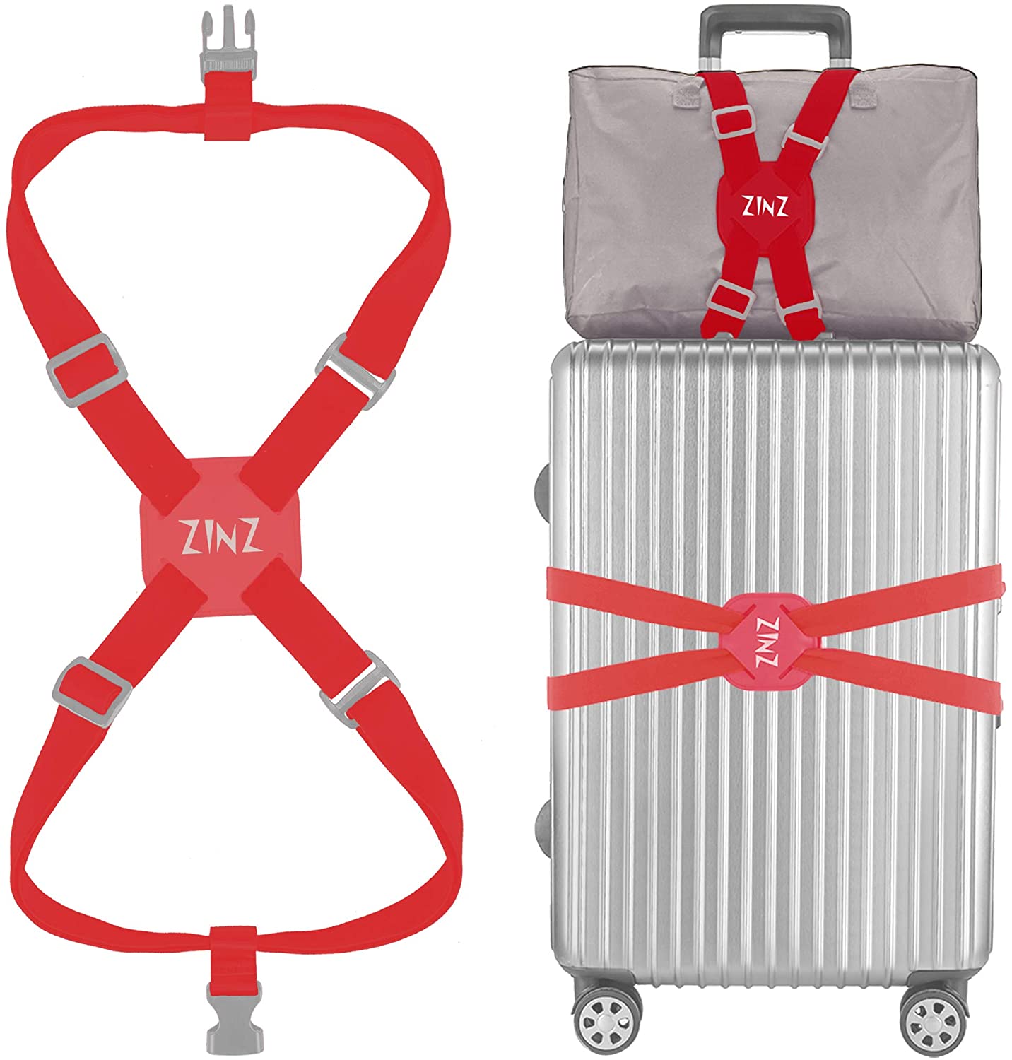 ZINZ Luggage Strap, High Elastic Suitcase Belt Adjustable Bag Bungees for Easier Travel,Red, 94.5 inch