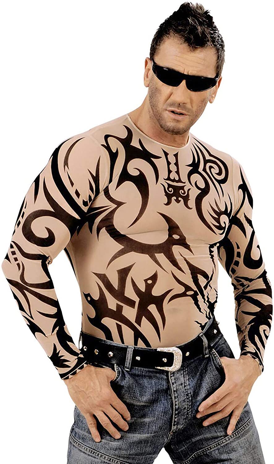 Tattoo Shirt Tribal Mens Costume for 80s Film TV Fancy Dress, Multi-coloured