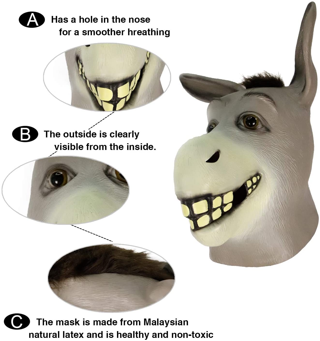 molezu Donkey Mask Latex Christmas Mask Funny Cosplay Donkey Head Mask Party Mask Animal Acting Props Stage Performance Mask - Image 4