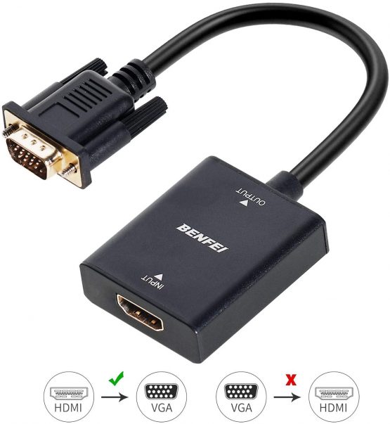 HDMI to VGA Adapter, BENFEI Female HDMI Input to Male VGA Output Adapter with 3.5mm Audio Jack Compatible for TV Stick, Computer, Laptop, Monitor, Projector, Raspberry Pi, Roku, Xbox and More - Black