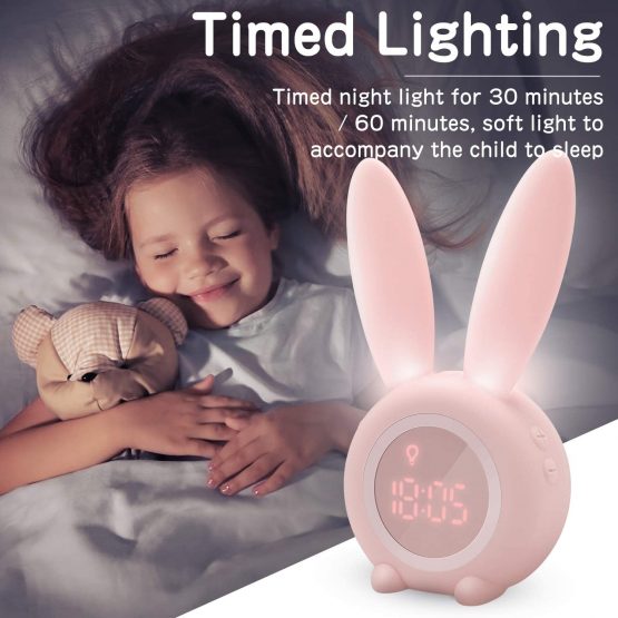 Kids Alarm Clock, Homealexa Cute Rabbit Clock Lght Kids Alarm Clock Creative Bedside Lamp Snooze Function, Timed Night Light, Children's Day Gift Girls and Boys (Pink) - Image 2