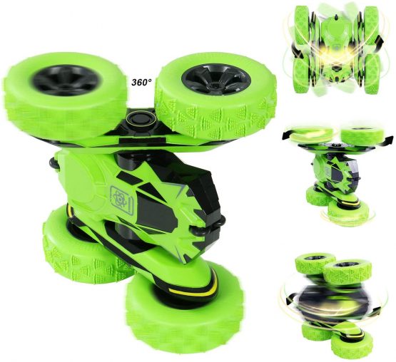 SGILE 4WD Remote Control Car for 6-12 Years Old Kids - 2.4Ghz 360° Double Side Flips RC Stunt Car Truck Toy Gift, Green - Image 4