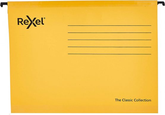 Rexel Classic A4 Reinforced Suspension Files for Filing Cabinets, 15 mm V base, 100 Percent Recycled Card, Yellow, Pack of 25, 2115588 - Image 2