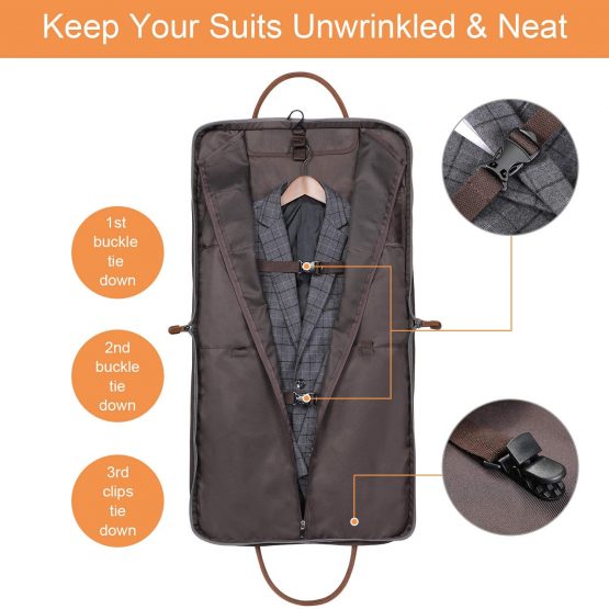 S-ZONE Canvas Genuine Leather Trim Men Suit Cover Business Trips & Storage(Grey) (Black) - Image 2