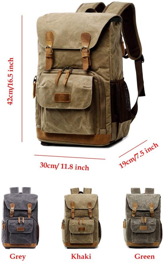 Camera Bag, Canvas SLR DSLR Camera Backpack Large Capacity Front Open Waterproof Anti-shock Camera Rucksack Camera Travel Bag Professional Camera Lens Organizer Gray - Image 3