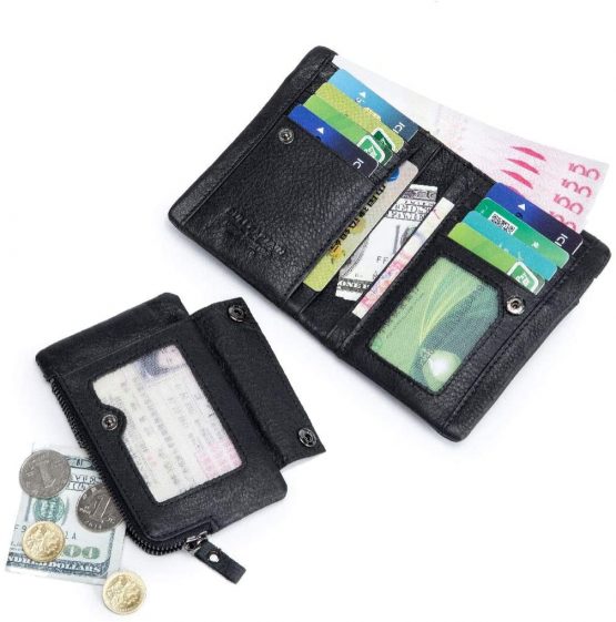Genuine Leather Men Wallet, RFID Blocking Antimagnetic Credit Card Holder, Zipper Coin Purse Black - Image 3