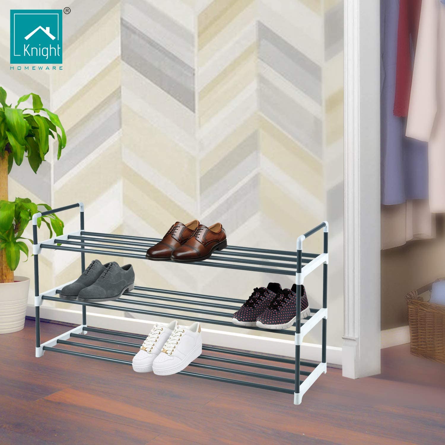 Knight 3-Tier Shoe Rack, Grey, 3 Tier - Image 3