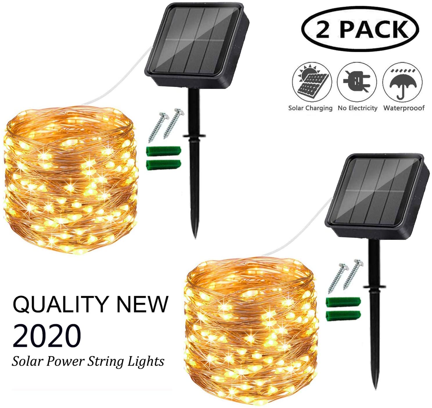 Lezonic Solar String Lights Outdoor, 2Pack Total 240 LED/80FT Solar Garden Lights Waterproof