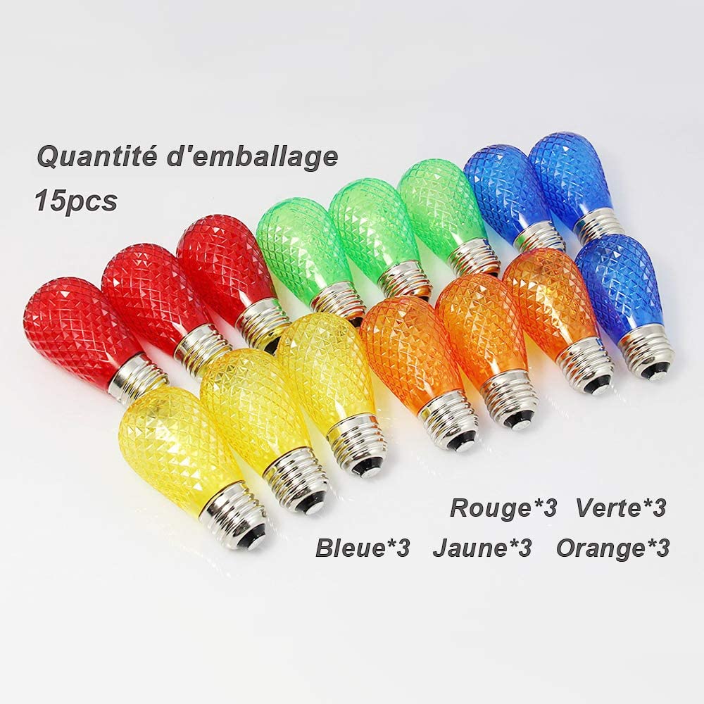 BRIMAX S14 String Light Replacement Bulbs 15Pack Plastic Cover Shatterproof Non-dimmable AC230V 0.5W E27 Multi-Color