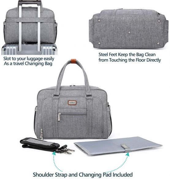 Baby Changing Bag, WELAVILA Nappy Diaper Bags for Mom and Dad with Changing Pad & Insulated Pockets, Convertible Travel Tote Messenger, Gray - Image 4