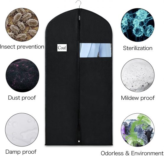 Syeeiex Clothes Cover Protector Bags with Transparent Window 100GSM Non-Woven Coat Bags for Wardrobe and Travel Dustproof Clothes Covers(4 Pack,60cm*152cm) - Image 2