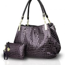 Nicole&Doris New Women handbag Crocodile Grain PU Leather Ladies Shoulder Bag 2Pcs Handbag Crossbody Totes Large Bag