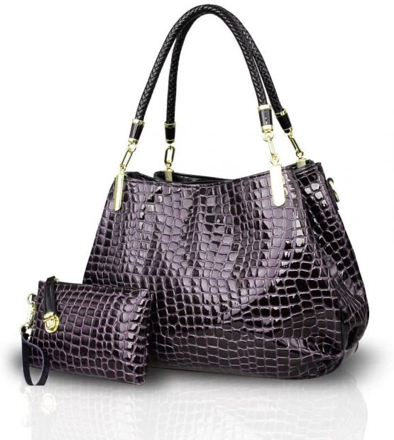 Nicole&Doris New Women handbag Crocodile Grain PU Leather Ladies Shoulder Bag 2Pcs Handbag Crossbody Totes Large Bag