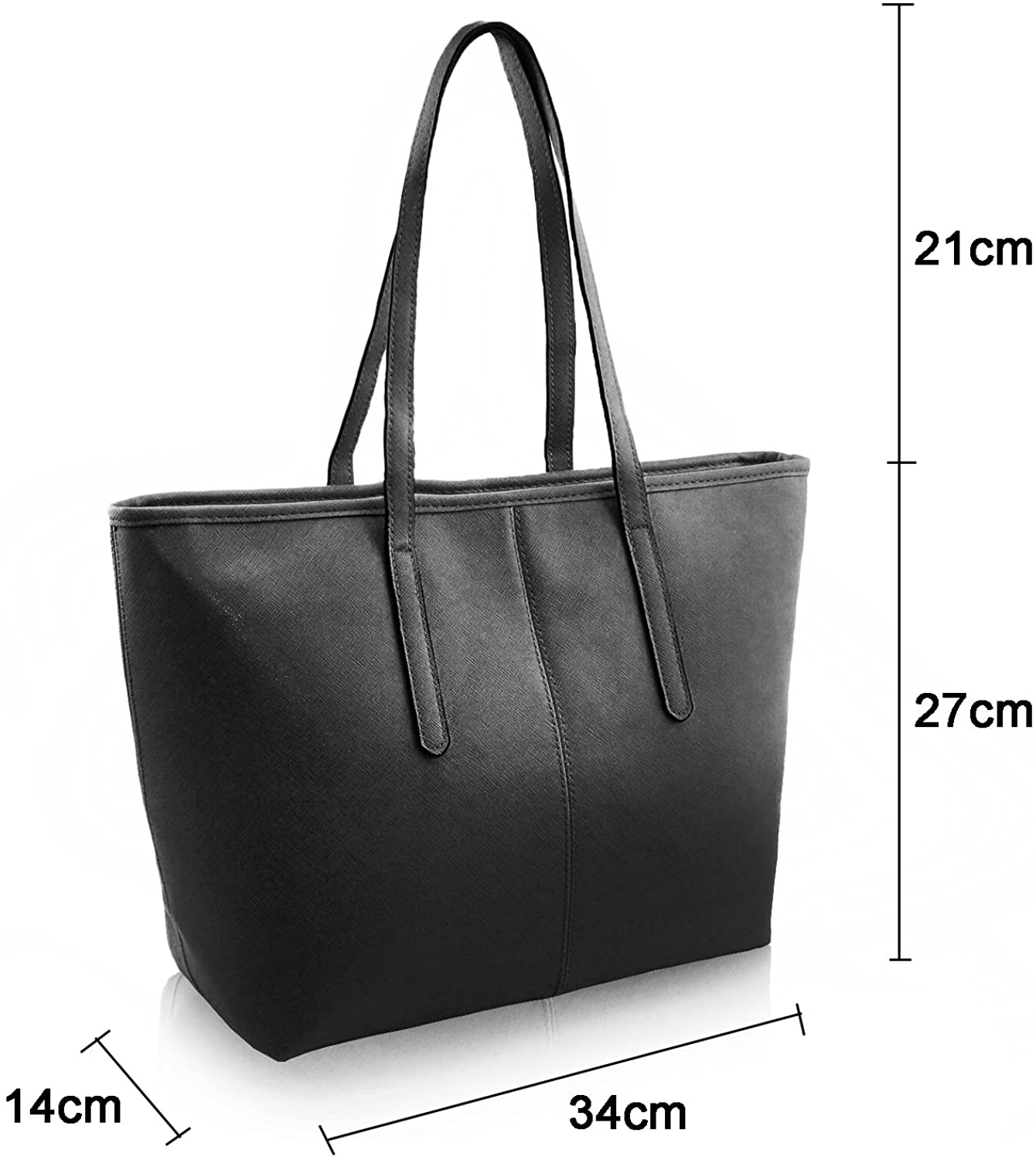 Jieway Women's Fashion Handbag PU Leather Large Capacity Shoulder Bags Tote Bags (Black), 13.4*10.63*3.15inch - Image 2
