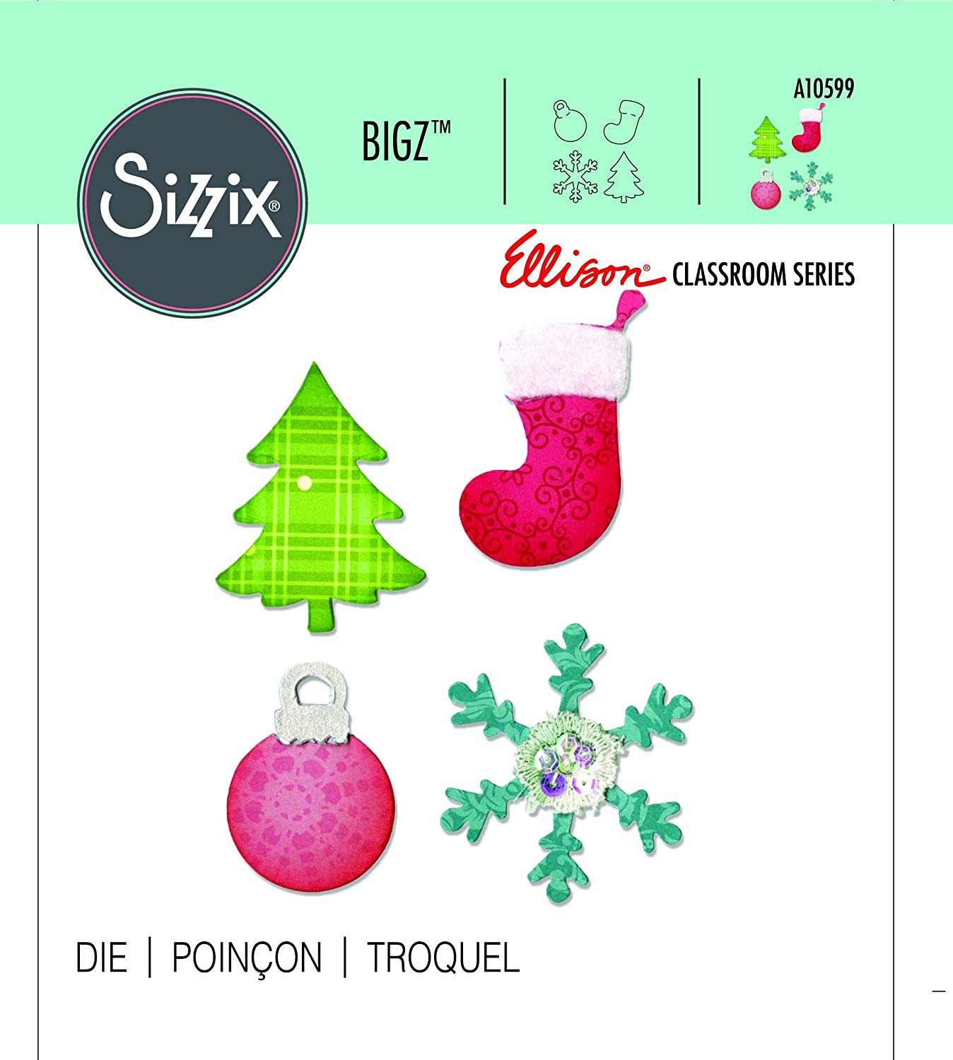 Sizzix Bigz Die A10599, Christmas Tree, Bauble, Snowflake, Stocking, Multi Colour, Multiple Sizes - Image 3