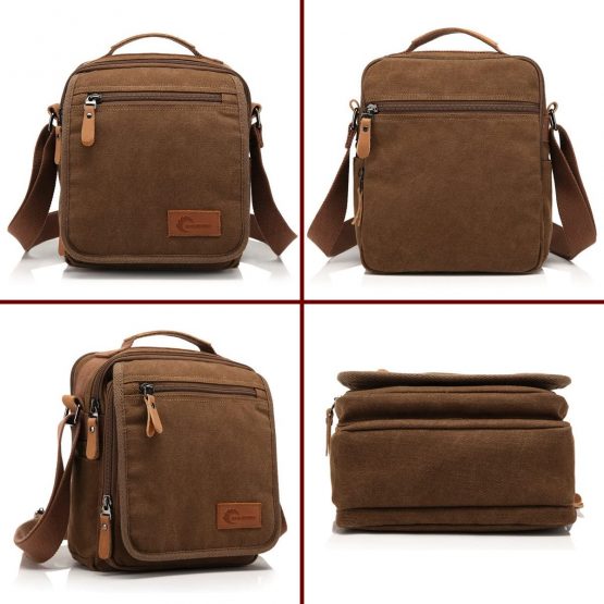 CHEREEKI Canvas Bag, Shoulder Bag Messenger Bag with Multiple Pockets (Hold 10 inch Tablet, iPad, Kindle) - Image 3