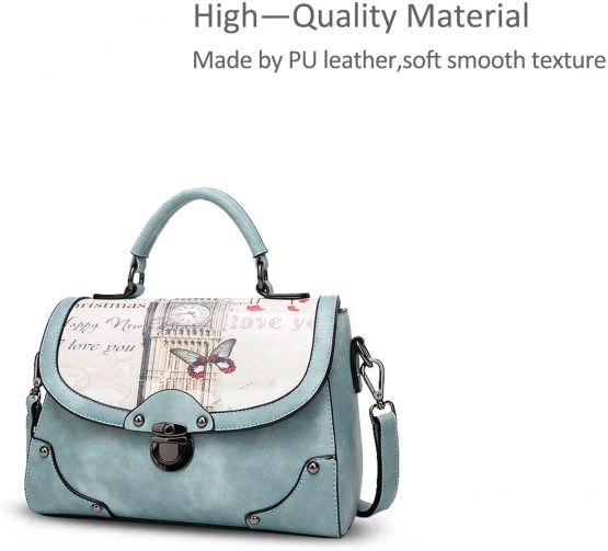 NICOLE&DORIS Women's Elegant Tote Crossbody PU Leather Handbag, Blue, L - Image 3
