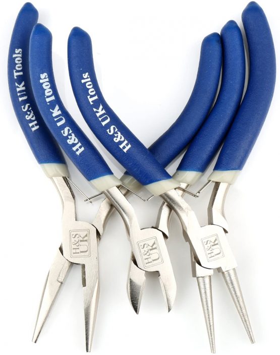 H&S 3 x Chrome Plated Jewellery Making Beading Mini Pliers Tools Kit Set Long Round Nose
