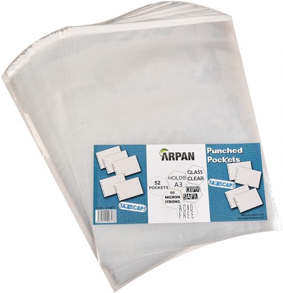 Punch Pockets A3 Size Landscape Acid Free 60 Micron Strong Glass Clear Plastic Poly Pockets Wallet Sleeves (Pack of 52) - Image 3