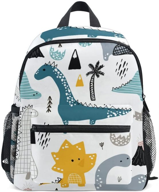 ISAOA Dino Scandinavian Style Backpack for Boys,Kid's Schoolbag for Kindergarten Preschool Toddler Baby Nursery Travel Bag with Chest Clip
