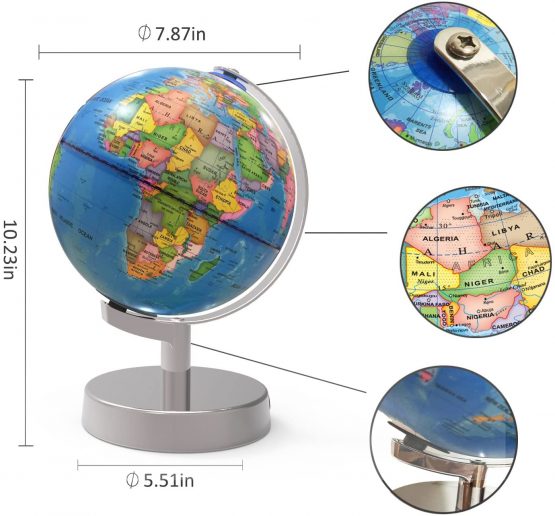 Senders Illuminated World Globe, 2 in 1 Globe Earth and Constellations Built in LED for Illuminated Night View, 8-Inch Educational World Globe for Gift Home Office Desk Decoration - Image 3