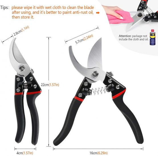 LeaderPro Pruning Shears and Secateurs, Aluminium Garden Hand Bypass Pruners, Sharp Pruning Scissors/Gardening Tool, with Spare Spring and Blade, Ergonomic Comfort, Security Upgrade, Black - Image 3