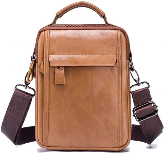 MANNUOSI Men's Cross-Body Bags Casual Fashion Real leather Top-Handle Messenger Handbag Brown