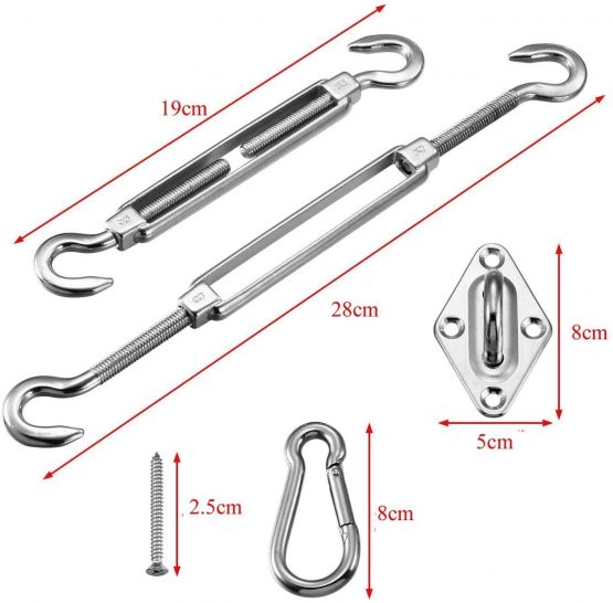 HONGCI M8 Heavy Duty Sun Shade Sail Fixing Kit for Garden Triangle and Square, Rectangle - 304 Stainless Steel Sun Shade Sail Fixing Hardware Accessories Kit (Fixing Kit a - 2x4x2) - Image 2