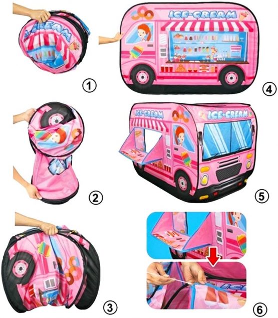 deAO Ice Cream Truck Foldable Play Tent –Children Play House Indoor Outdoor Play Toy Great Gift for Girls Boys 3 4 5 Years Old - Image 2