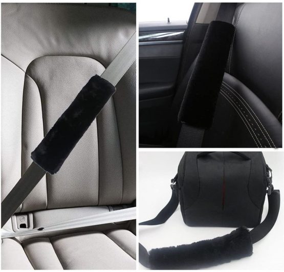 Soft Faux Sheepskin Seat Belt Shoulder Pad- 1 Pair Safety Seat Belt Strap Pad Cover- A Must Have for All Car Owners for a More Comfortable Driving (Black) - Image 2