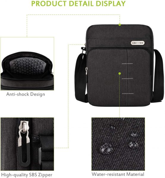 UBAYEE Small Man Shoulder Bag with Multi Compartments (Fits 8.5 Inch Tablet, iPad Mini), 22 cm, Black - Image 4