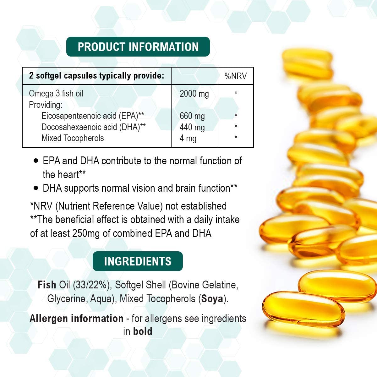 Omega 3 Fish Oil - 180 High Strength Capsules - 990mg EPA & 660mg DHA per Daily Serving - 2 Months Supply - Made in UK - Image 3