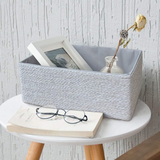 La Jolíe Muse Storage Baskets Set 4 - Bathroom Woven Basket Paper Storage Bin, Storage Boxes for Makeup Closet Bathroom Bedroom Living Room, Grey - Image 3